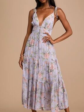 Lulus Floral Tie-Strap Midi Dress | Size M